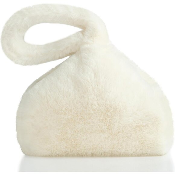 Women White Fluffy Furry Fuzzy Wristlet Clutch Purse Soft Triangle for Wedding - Picture 1 of 6